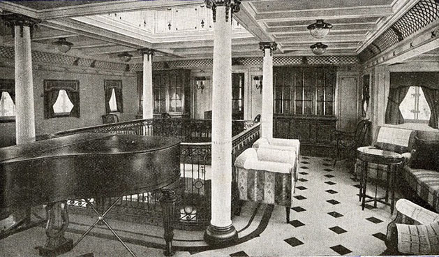Vapor BUENOS AIRES. Salón de Musica. Del Libro de Información para el Pasajero. Compañia Trasatlantica de Barcelona. Año 1923