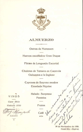 Menú Ritz