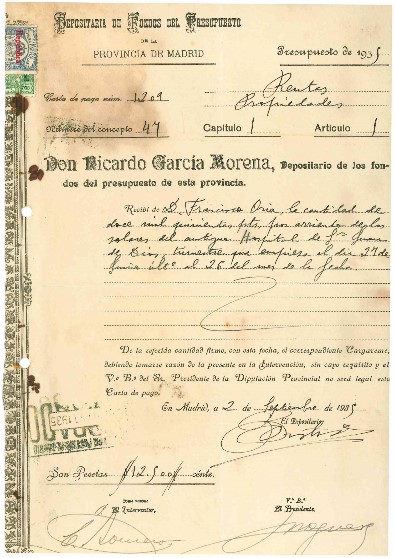 Carta de pago familia Oria