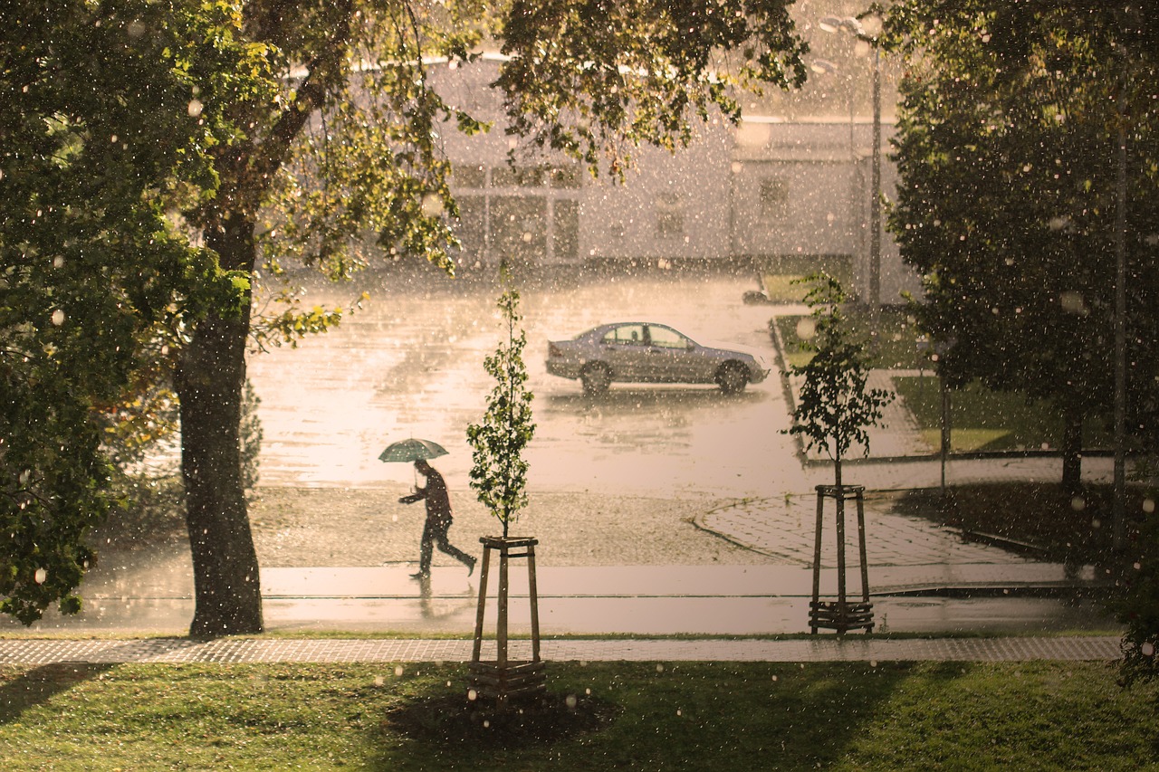 Hombre con paraguas y lluvia