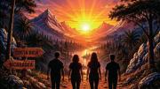 Gente huyendo al atardecer