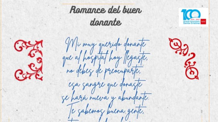 Un romance para invitar a volver a donar sangre Texto del romance del buen donante