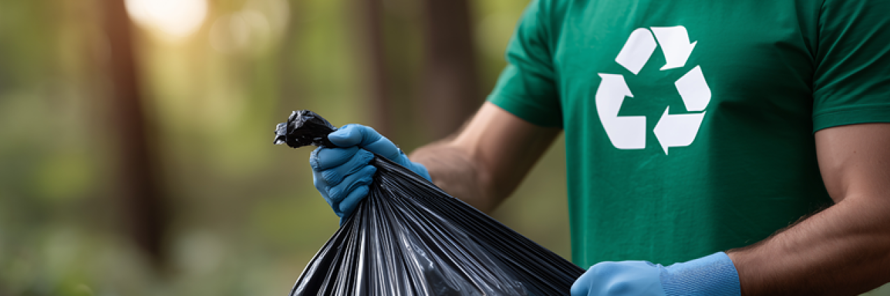 Voluntario recogiendo basuraleza