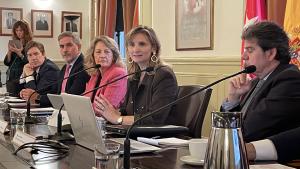 La consejera Paloma Martín en la mesa durante la reunión