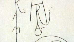 Dibujo Rostro de Rembrandt y anagrama Nº Inv. CE00024 © Pablo Picasso - Sucesión Picasso / VEGAP Madrid 2026 Anagrama donde se lee PARA MI AMIGO ARIAS y pequeño dibujo de un rostro masculino