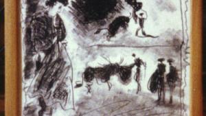 Dibujo con tema taurino Nº Inv. CE00026 © Pablo Picasso - Sucesión Picasso / VEGAP Madrid 2026 Dibujo con tema taurino en blanco y negro
