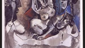 Dibujo mujeres cubistas con dedicatoria Nº Inv. CE00030 © Pablo Picasso - Sucesión Picasso / VEGAP Madrid 2026 Dibujo mujeres cubistas desnudas con dedicatoria