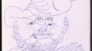 Dibujo de rostro barbado con sombrero Nº Inv. CE00030 © Pablo Picasso - Sucesión Picasso / VEGAP Madrid 2026 Dibujo garabateado de un hombre con barba y sombrero en tinta azul