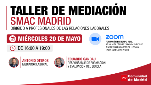 Infografía sobre el taller de Mediación SMAC Madrid Mayo 2026