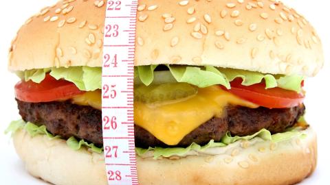 Hamburguesa rodeada por un metro