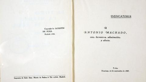 Dedicatoria de Agustín de Foxá a Antonio Machado