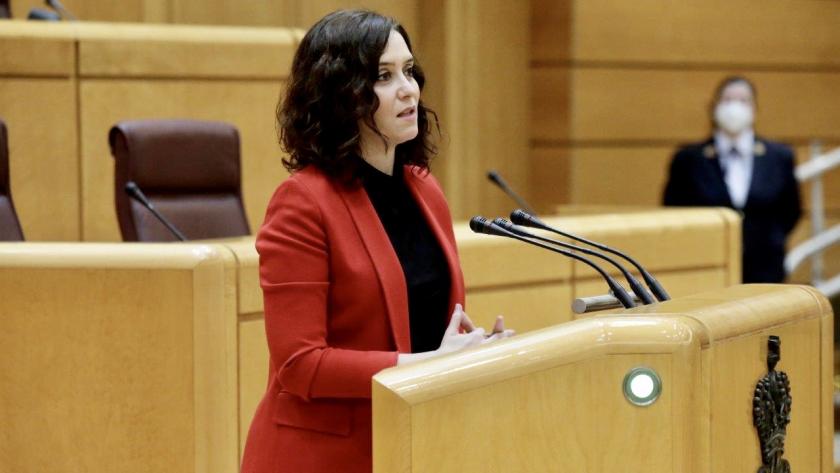 Isabel Díaz Ayuso durante su comparecencia en la Comisión General de las CCAA en el Senado