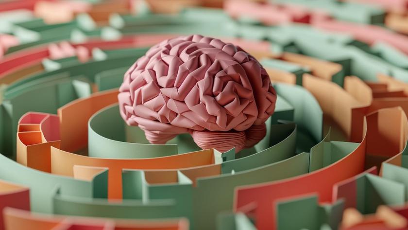 Imagen icónica de un cerebro en el centro de un laberinto