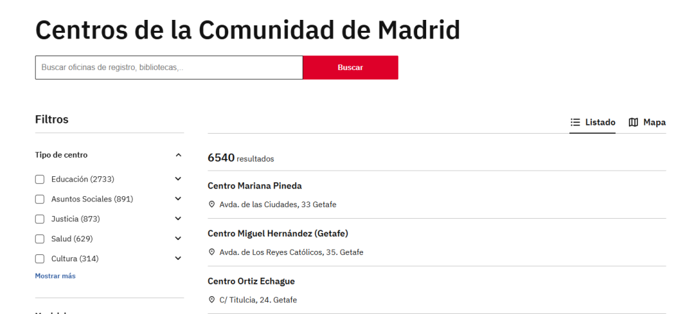 Buscador de centros de comunidad.madrid