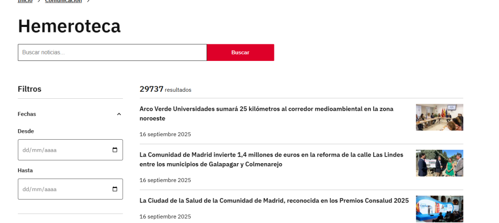 Buscador de noticias de comunidad.madrid