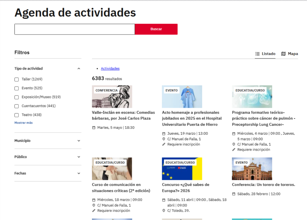 Distintas actividades del buscador