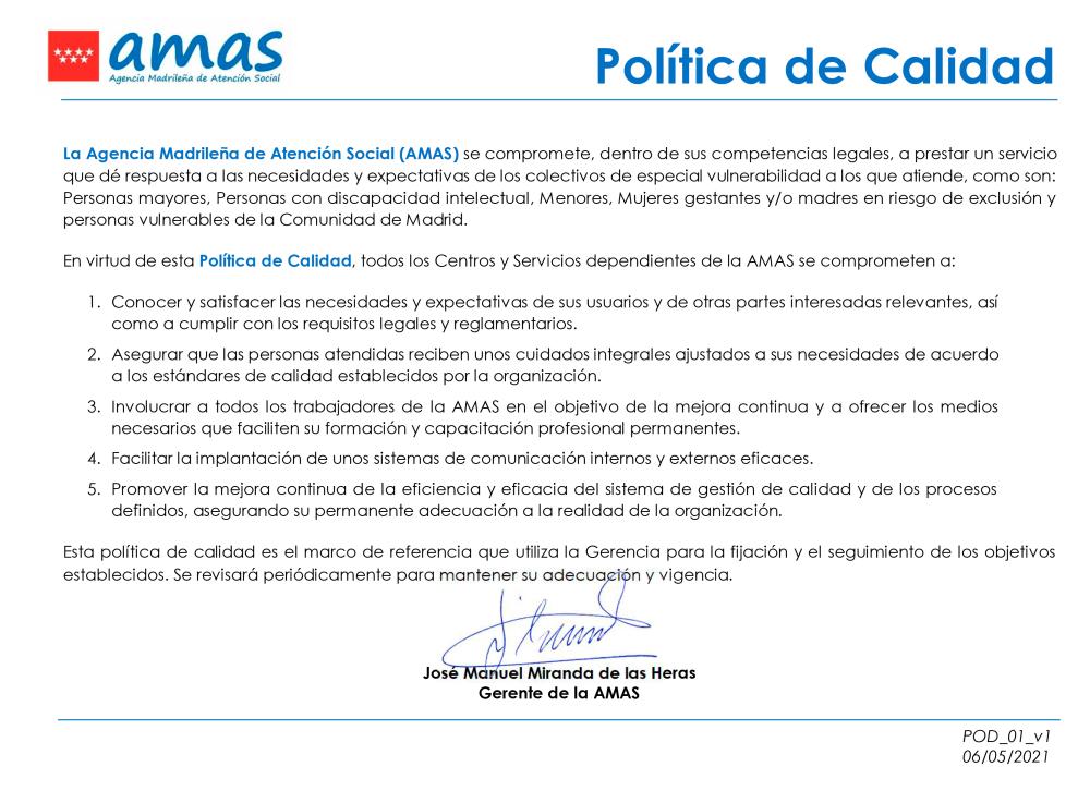 Política de Calidad AMAS