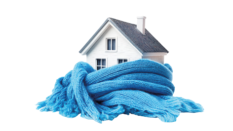 Imagen de casa con bufanda azul