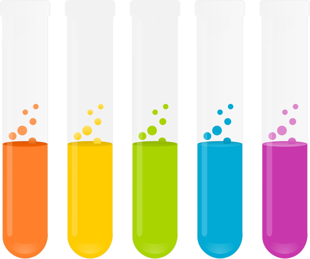 Dibujo de unos tubos de ensayo con líquidos de diferentes colores