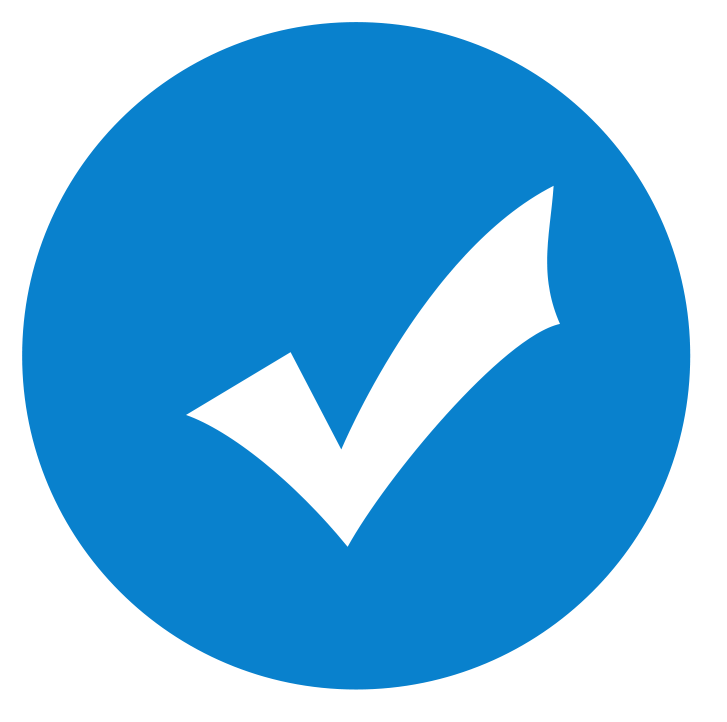 Imagen de Verificado en color blanco rodeada con un círculo azul