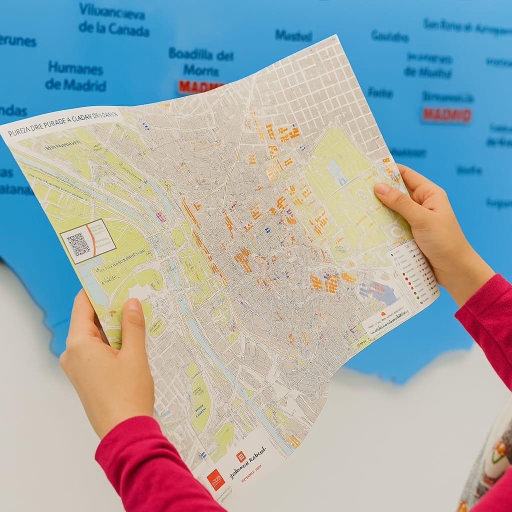 Las manos de un niño sujeta un mapa