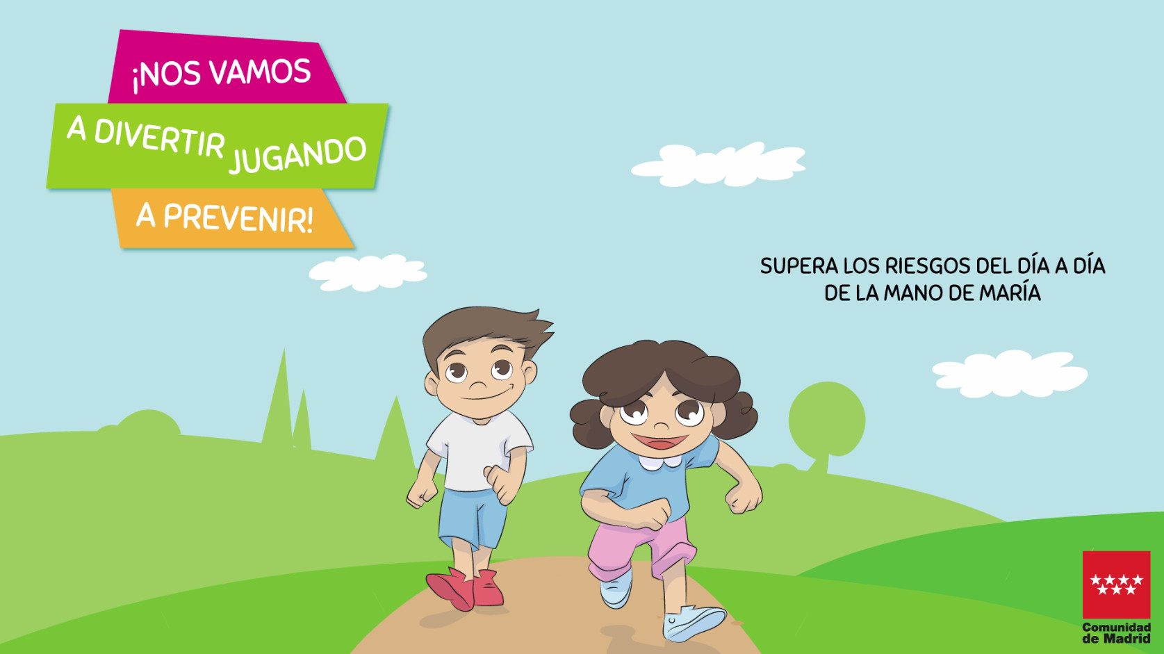 Portada del comic: dibujo de niño y niña caminando