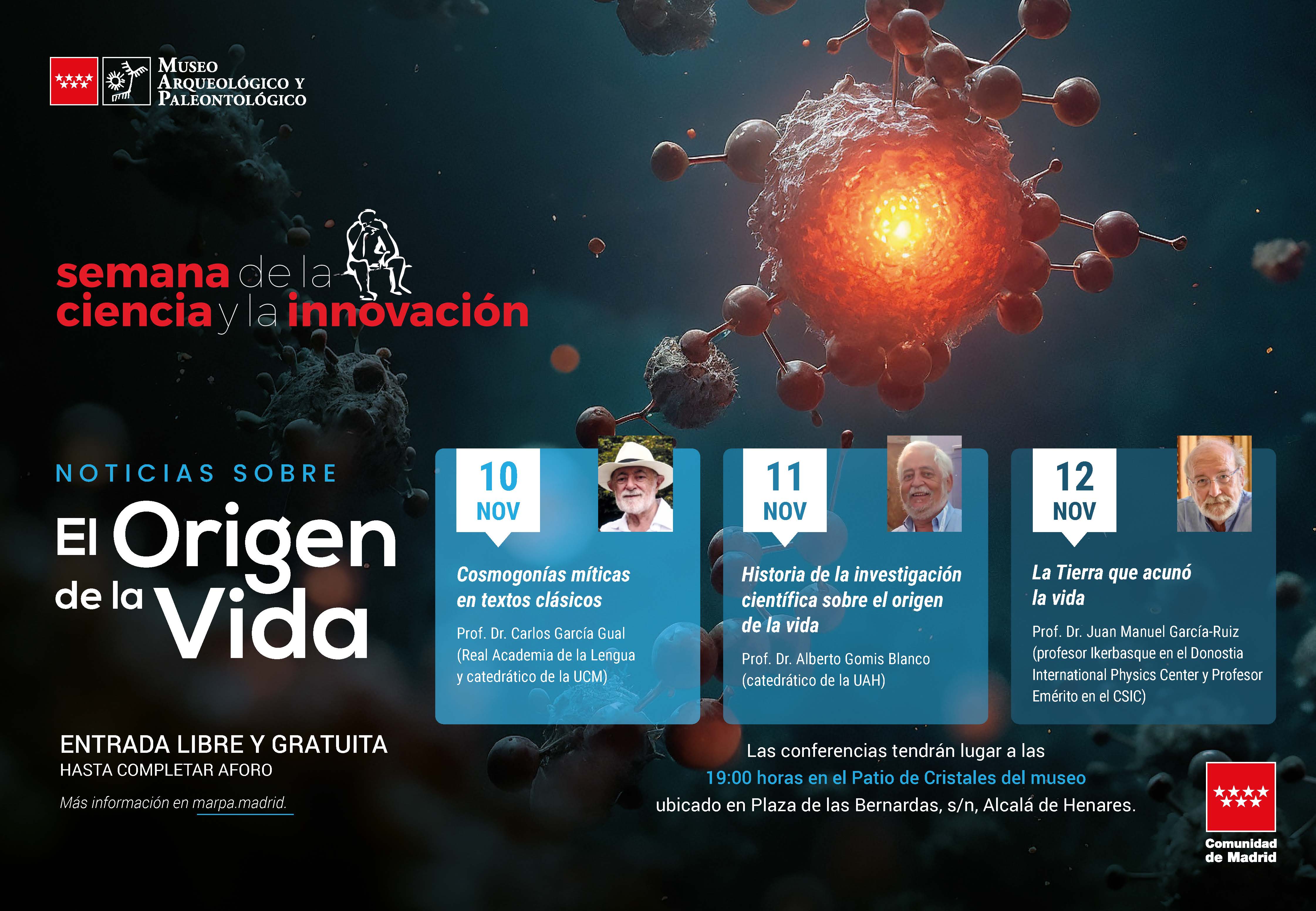 Cartel anunciador ciclo de conferencias Noticias sobre el origen de la vida