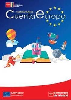 Libro abierto y objetos de cuento flotando a su alrededor