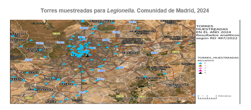 Torres muestreadas para Legionella, Comunidad de Madrid, 2024
