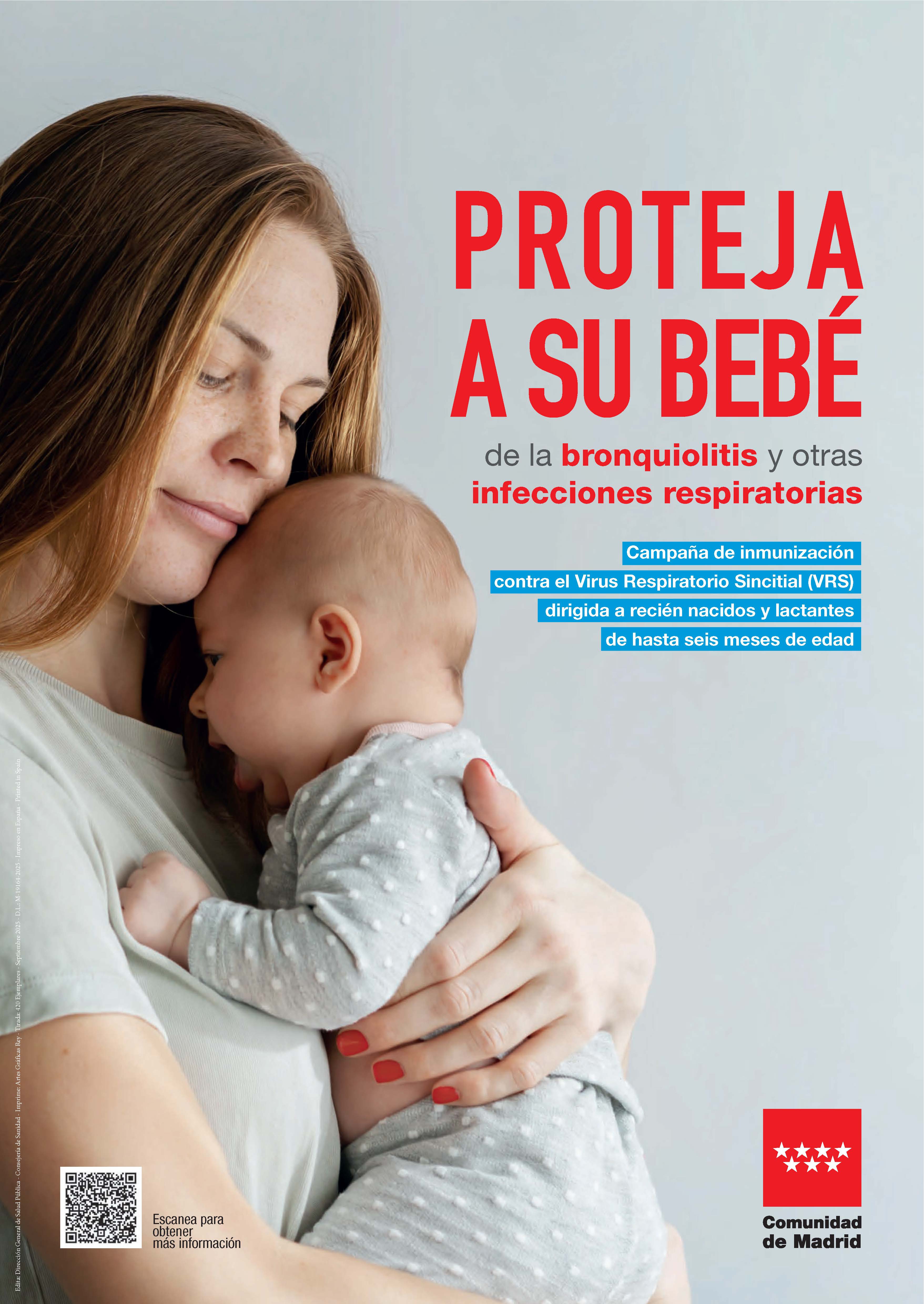 cartel campaña inmunización frente a vrs en lactantes madre con bebé en brazos