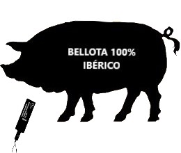 silueta cerdo negro silueta de un cerdo con relleno en negro con leyenda bellota 100% ibérico y precinto negro