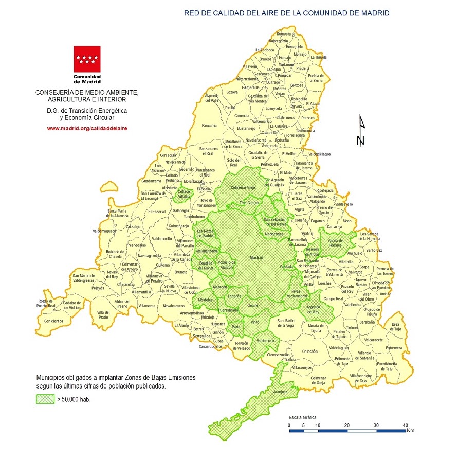 Mapa de municipios de la comunidad con mas de 50 mil habitantes