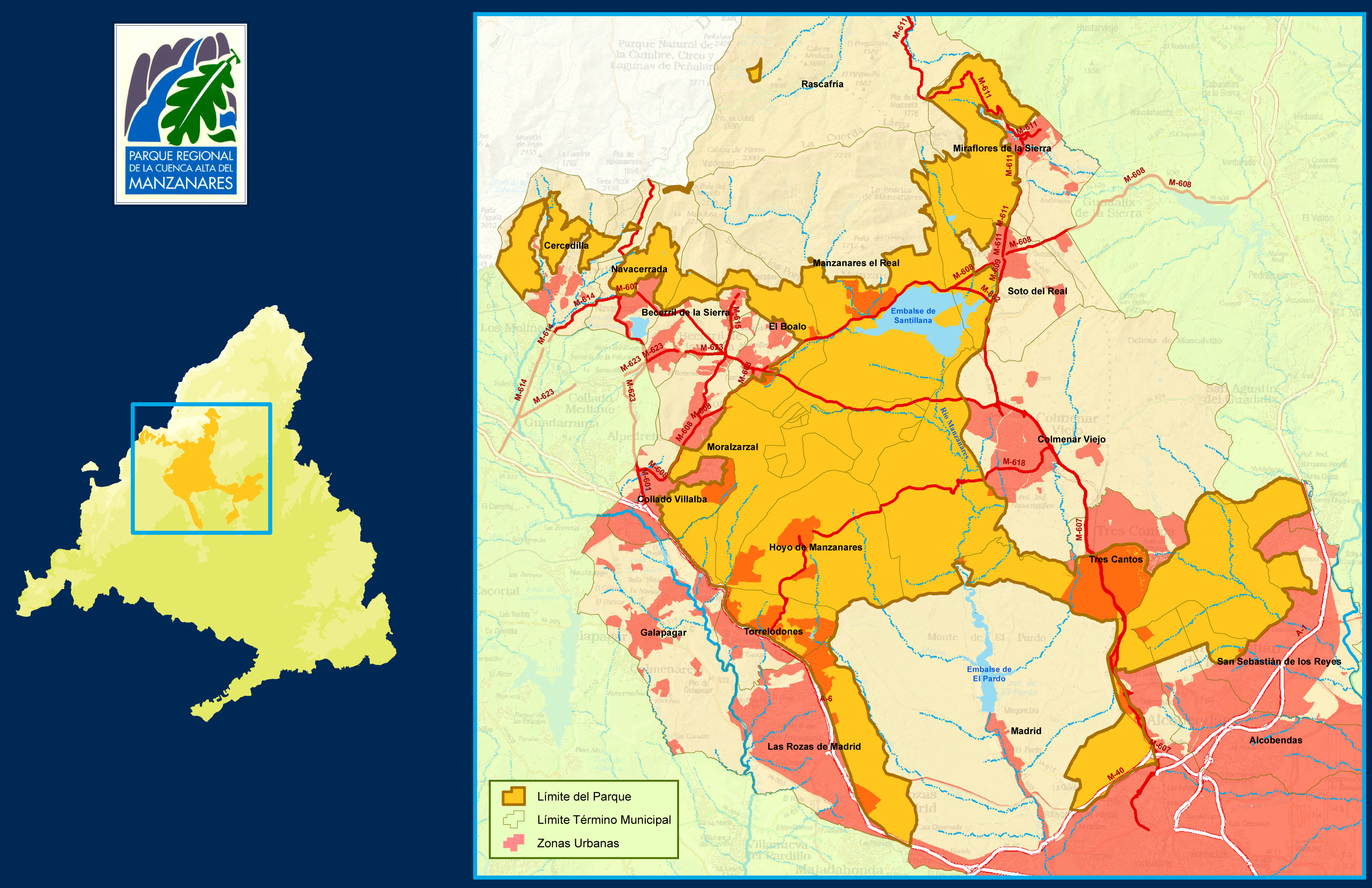 Parque Regional de la Cuenca Alta del Manzanares. Mapa de localización