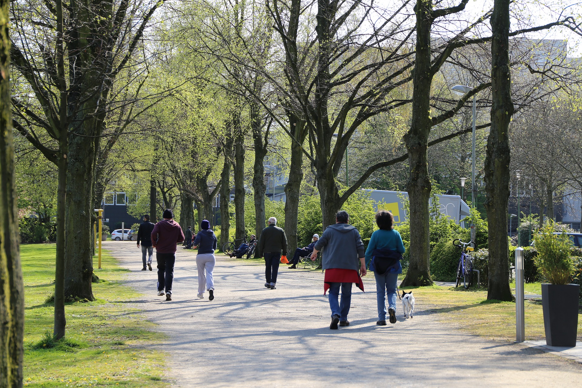 Parque con personas caminando