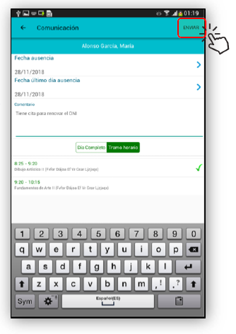 Comunicación de ausencias en Roble-App
