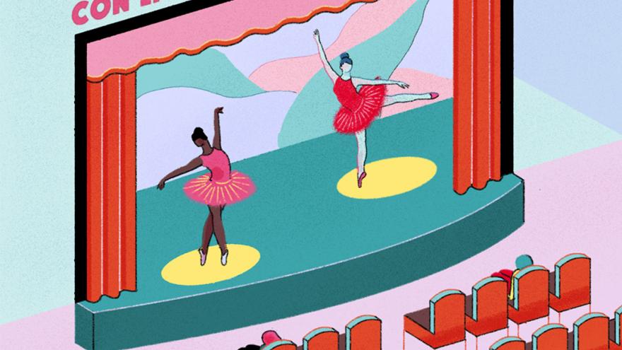 Sala de teatro con dos bailarinas
