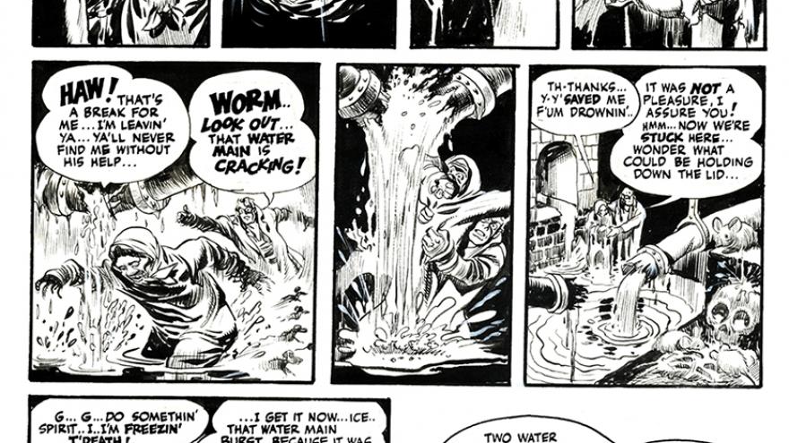 Página de un cómic con varias viñetas en inglés