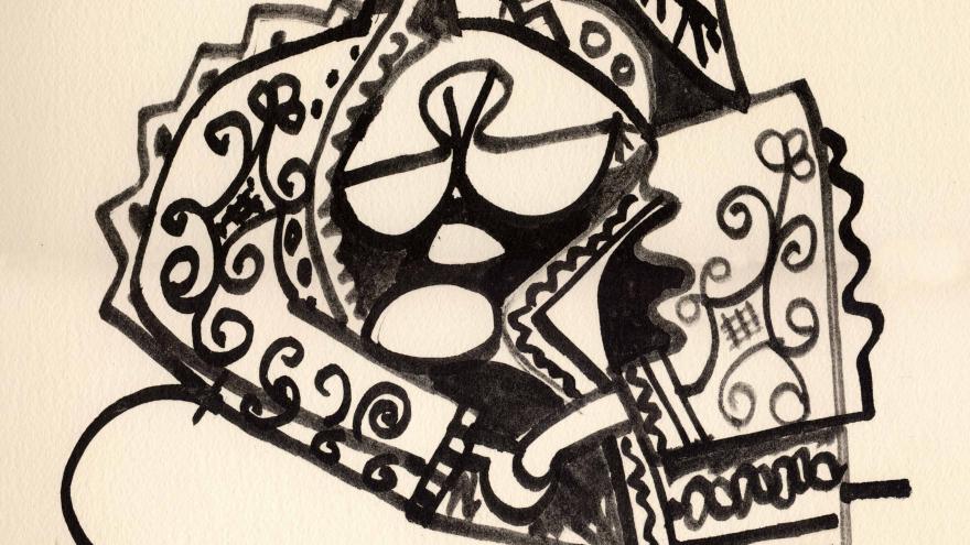 Dibujo cubista de una mujer sentada en el suelo