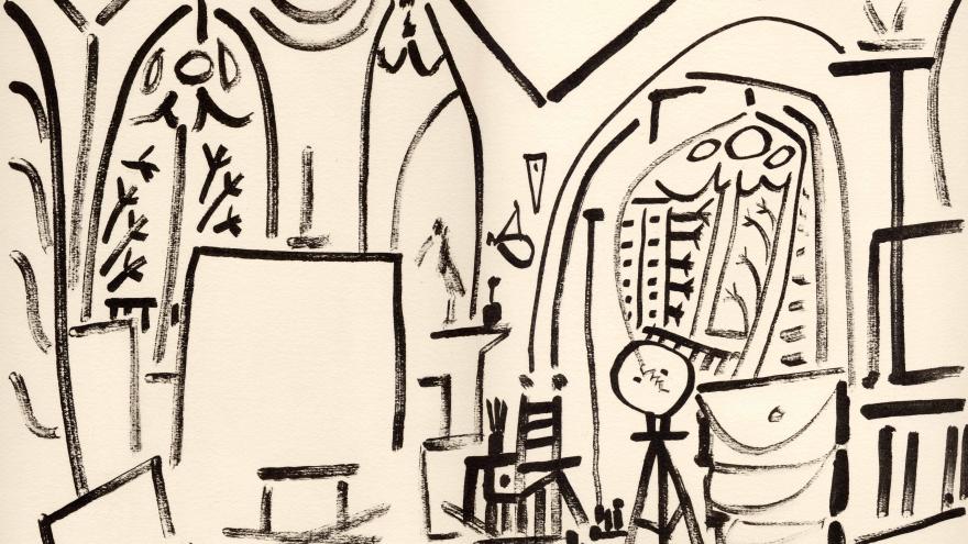 Dibujo cubista de una estancia interior
