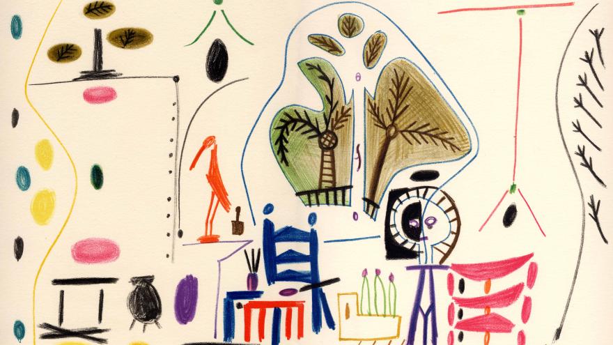 Dibujo cubista de una estancia interior