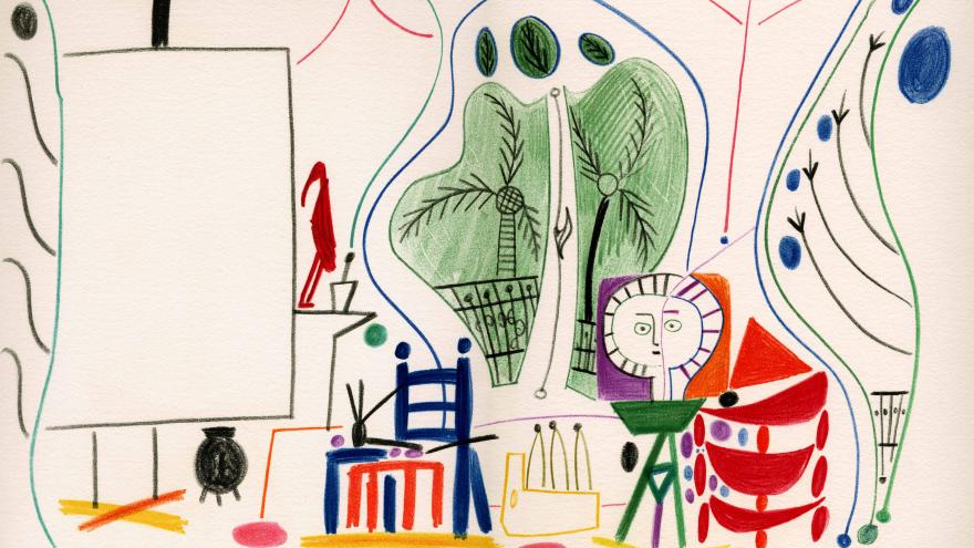 Dibujo cubista de una estancia interior