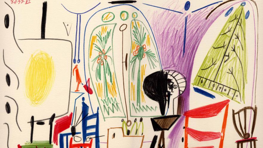 Dibujo cubista de una estancia interior
