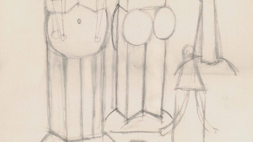 Dibujo de unos elementos arquitectónicos cubistas