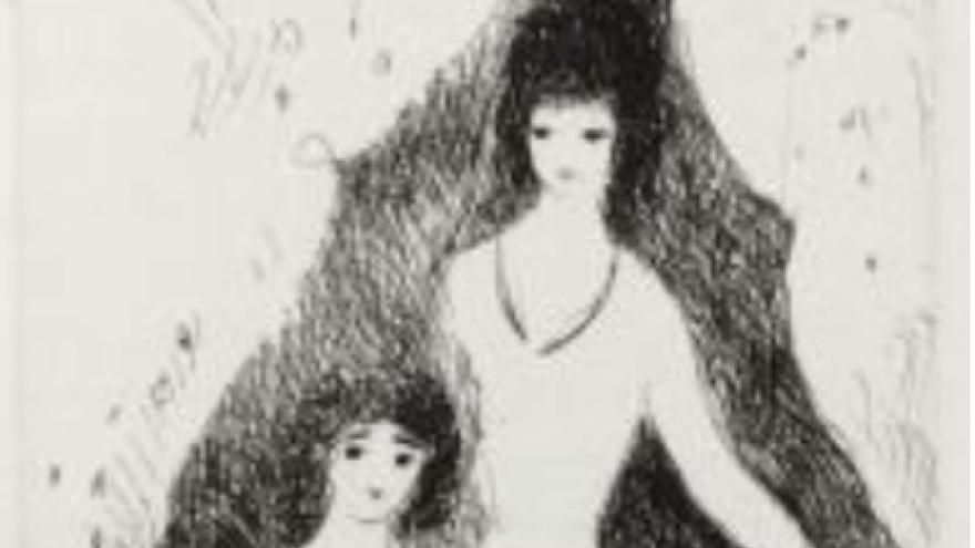 Retrato en blanco y negro de mujer y niña