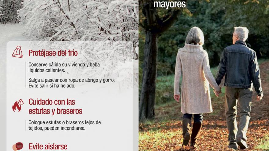 cartel invierno y salud personas mayores caminando por naturaleza nevada