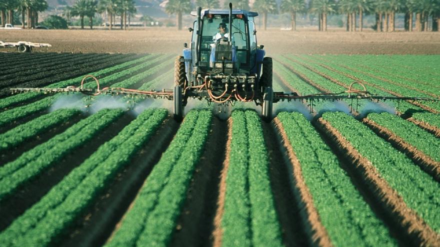 Maquinaria aplicando plaguicida en un cultivo