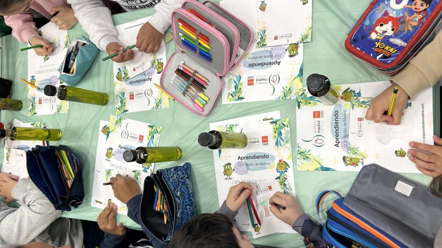 Diversos alumnos en uno de los talleres sobre el aceite de oliva virgen extra