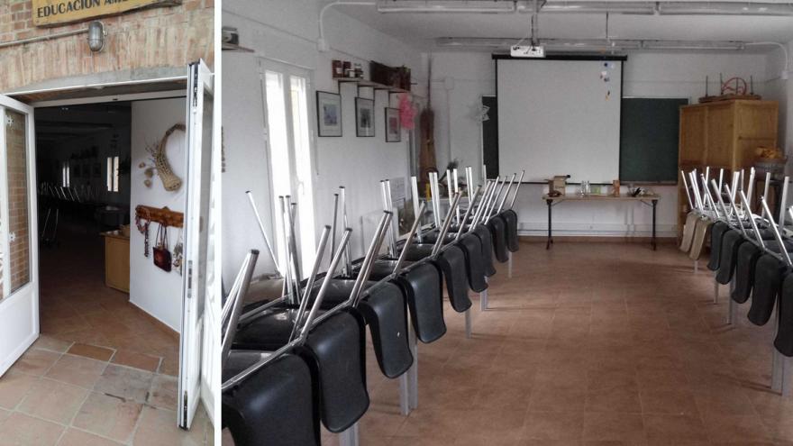 Acceso e interior del Aula multiusos del Centro de educación ambiental Caserio de Henares