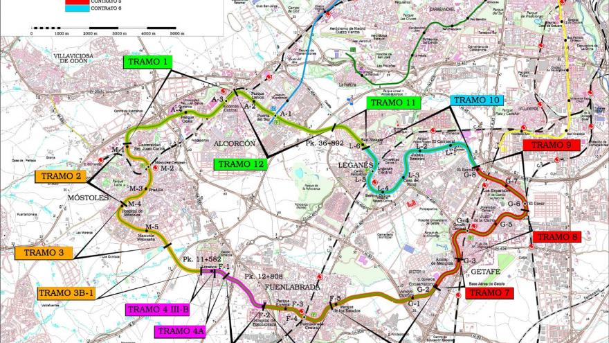 Plano Metrosur con contratos y tramos completo