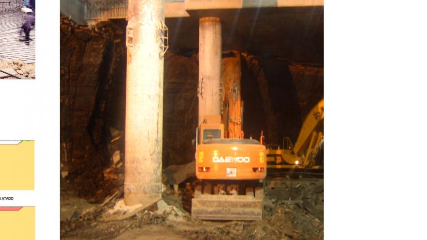 Excavación bajo losa de vestíbulo en la estación Doce de Octubre